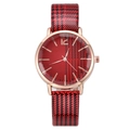 British style women's quartz watch featuring red and black houndstooth pattern leather strap - Red Check