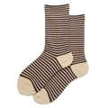 French style coffee and beige striped cotton crew socks with ribbed cuffs - One Size (35-40) / Coffee and Beige Stripes