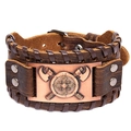 Bracciale vichingo vintage in pelle marrone con scudo a doppia ascia in bronzo antico - Pelle Marrone Rosso Antico