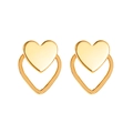 Orecchini a lobo a doppio cuore dorato con un design minimalista a forma di cuore cavo - Cuore Pieno e Cavo Sovrapposto (Oro KC 12418)