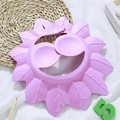 Pink adjustable baby shower cap with floral design and snap strap on white fabric - Maple Leaf Bath Hat Pink