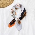 French retro square silk scarf with orange horse chain print and geometric patterns - Black Beige Horse Knot