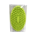 Grass green oval silicone baby bath brush with soft massage bristles in clear packaging - Fruit Green
