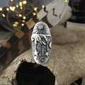 Bohemian silver oval ring with celestial sun and moon engraving on stone base - Magic Ring