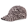 Detail showing the zebra print fabric texture and curved brim of the baseball cap - Adjustable / Zebra Print White