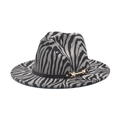 Cappello fedora in lana zebrata da donna con tesa larga e fibbia in metallo dorato - M(56-58cm) / Grigio
