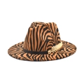 Chapeau fedora à motif zébré orange et noir avec accent métallique en feuille d'or - M (56-58cm) / Kaki