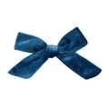 Detailed view of dark blue velvet hair bow with soft texture and handcrafted knot - No.20 Gray Blue