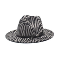 Cappello fedora zebrato a tesa larga con cinturino in pelle nera e fibbia argento - Grigio / M (56-58cm)