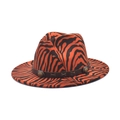 Detailed view of the tiger print felt hat with leather band and vintage metal concho - M (56-58cm) / Burgundy