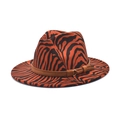 Modischer Wollfilzhut mit orange-schwarzem Zebramuster und Lederband mit Metallring - M (56-58cm) / Burgunderrot