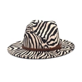 Detail of zebra pattern wool fedora hat featuring a stylish brown decorative band - M (56-58cm) / Off White