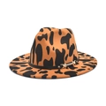 Cappello fedora con motivo mucca e fascia in pelle nera con fibbia dorata - M (56-58cm) / Cachi