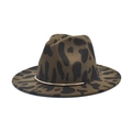 Detailed side view of an olive green leopard print wool fedora with a gold metal band - M (56-58cm) / Army Green Leopard