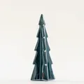Glossy dark green ceramic Christmas tree ornament with a modern minimalist layered design - Large 4-corner Tree / Dark Green