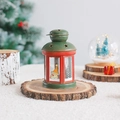 Vintage red and green metal Christmas lantern with snowman patterns and star cutouts - Dome Santa Claus Green