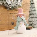 Cute 30cm Christmas snowman doll with pink knit hat and green scarf for winter decor - Style D-Pink Knit Hat Snowman-Approx 30cm