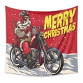 Bohemian Christmas tapestry featuring Santa on motorcycle in retro red festive style - 73*95CM (Brushed Fabric) / Tattooed Motorcycle Santa Style(GT100557)