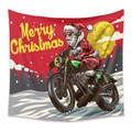 Christmas tapestry featuring retro Santa Claus on a green motorcycle with yellow moon - 73*95CM (Brushed Fabric) / Yellow Moon Motorcycle Santa Style(GT100556)