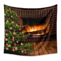 Bohemian Christmas tapestry with festive fireplace and decorated tree on white background - 73*95CM (Brushed Fabric) / Brick Wall Fireplace Christmas Tree Style(GT100583)