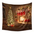 Christmas wall tapestry with glowing tree, cozy fireplace and festive holiday scene decor - 73*95CM (Brushed Fabric) / Rocking Chair Fireplace Christmas Tree Style(GT100586)