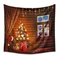 Christmas tapestry with teddy bear and Santa Claus window view for room wall decor - 73*95CM (Brushed Fabric) / Teddy Bear Christmas Tree Cozy Style(GT100587)