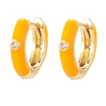 Chic U-shaped gold earrings with bright orange enamel and sparkling zircon accents - Orange