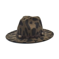 Detail of leopard print fedora with brown leather band and gold embossed metal buttons - M (56-58cm) / Army Green