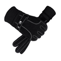 Men's black winter leather gloves with knit cuffs and decorative contrast stitching - One Size / Plain Black