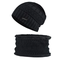 Black knit hat and neck warmer set with fleece lining and Sport badge for winter warmth - Set (Hat + Scarf) / Black