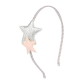 Serre-tête pour enfants avec étoiles à paillettes argentées et roses sur ruban gris - MH390 Bandeau à étoiles scintillantes