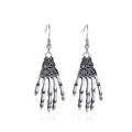 Gothic vintage silver skeleton hand earrings with aged metal texture for Halloween - Skeleton Hand Style