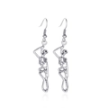 Vintage silver skeleton drop earrings for Halloween with antique finish metal design - Dancing Skeleton Style