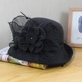 Detail of the black wool felt hat with mesh veil and a large decorative floral accent - Adjustable / Black (Mesh Contrast Lotus)