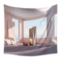 Arazzo bohémien minimalista con architettura 3D surreale, vista mare e luna piena - 73X95CM (Spazzolato Transfrontaliero) / ZJ1921 (Architettura Geometrica Moderna)