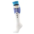Elastic knee-high compression socks in white with a festive blue snowman jacquard pattern - Blue Suit Christmas Snowman