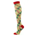 Christmas compression socks with green base, red candy cane patterns and ribbed cuffs - Christmas Candy