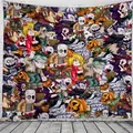 Halloween tapestry with cartoon monsters and horror characters for dormitory wall decor - 150x130cm / WSJ-7 (Horror Collage)