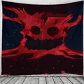 Dark aesthetic Halloween wall tapestry with red demon face and deep blue splash pattern - 150x130cm / WSJ-6 (Red Tree Demon)