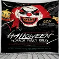 Detail of Halloween horror clown tapestry with pumpkin design on a white brick wall - WSJ-9 (Horror Clown)