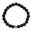 Detail of 8mm matte black bead bracelet with silver Virgo zodiac sign charm - Virgo