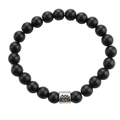 Macro view of 8mm matte stone beads and silver Aquarius zodiac charm on bracelet - Aquarius