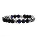 Dettaglio del bracciale con occhio di tigre blu 8mm, ematite nera e perline in metallo argento - Occhio di Tigre Blu
