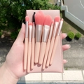 Set of 8 mini pink makeup brushes with soft bristles and matching travel pouch - 8Pcs Set-V Bag / Pink
