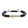 8mm blue tiger eye bead bracelet with a gold-plated zircon cross and adjustable black cord - Blue Tiger Eye Gold Cross