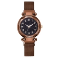 Women's starry sky watch with brown magnetic Milanese mesh strap and numeric dial - Brown