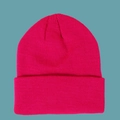 Detail of rose red knit beanie showing ribbed texture and wide folded cuff for winter warmth - Kids (48-56CM) / Red