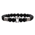 Detailansicht schwarzer mattierter Perlen und Silberkrone auf dem Herrenarmband - Matte Stein Silber Weiß Zirkonia Rechteckige Krone