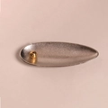 Portaincenso a foglia in lega d'argento con supporto a sfera in oro lucido - Foglia in Lega d'Argento Con Sfera d'Oro