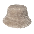 Detail van de zachte pluche textuur van deze warme beige vissershoed voor dames - 58cm / Khaki